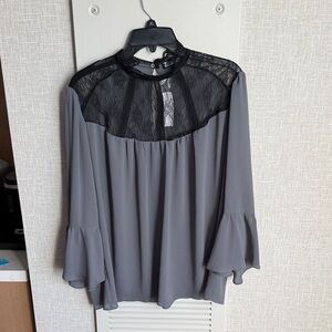 7th Avenue by New York & Company Elegant Gray Lace Women's Blouse